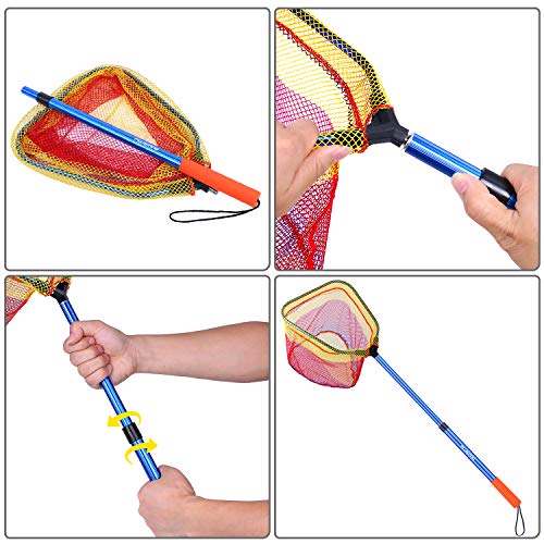 PLUSINNO Kids Fishing Net, Telescopic Lightweight Landing Net with Aluminum Pole Handle and Nylon Mesh, Catch and Release Butterfly Net for Kids Youth Outdoor (1 Pack-Blue)