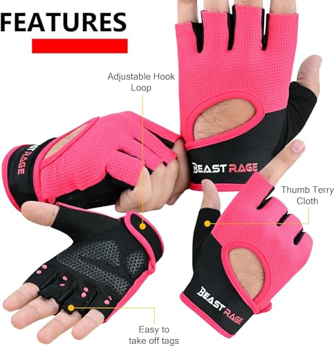 BEAST RAGE Workout Gloves for Men Gym Gloves for Weightlifting Women Fingerless with Palm Protection Padding, Breathable and Lightweight Weight Lifting Gloves Cycling Pull Up (Black, S)
