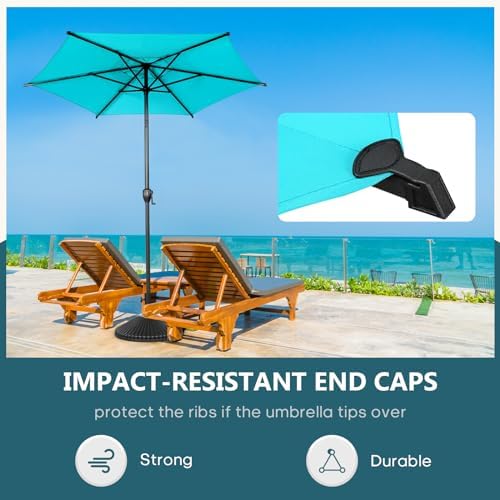 Abba Patio 7.5FT Lyon Outdoor Patio Umbrella Outdoor Table Umbrella with Push Button Tilt and Crank Market Umbrella 6 Sturdy Ribs UV Protection Waterproof for Garden Deck Backyard Pool Light Blue