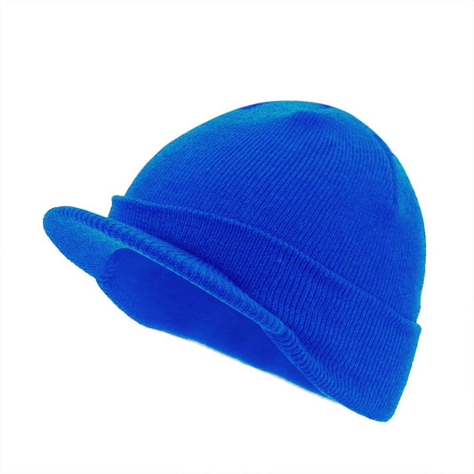 Plain Sports Visor Billed Knit Radar Cuff Beanie (Royal)