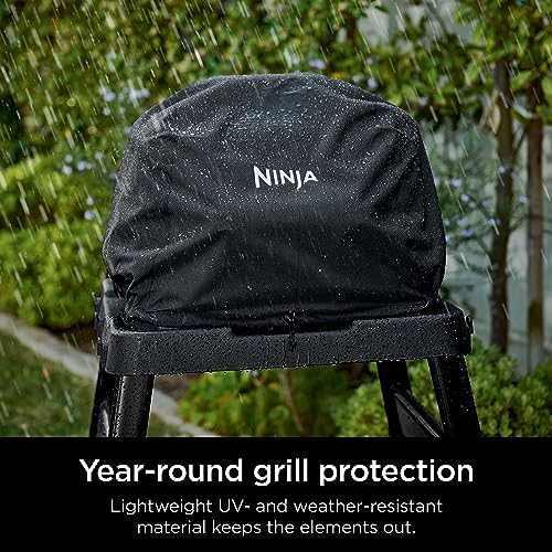 Ninja XSKCOVERXL Woodfire Premium Grill Cover Pro, Compatible with OG800 and OG900 Series, UV & Water Resistant, Elastic Drawstring for Snug Fit, Lightweight, Year-Round Protection, 13'' x 24'', Black