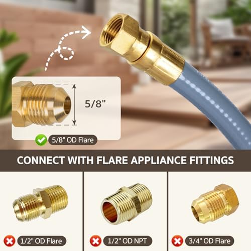 GASPRO 12 Feet 3/8" ID Natural Gas Hose, Low Pressure LPG Hose with Quick Connect, for Weber, Char-broil, Pizza Oven, Patio Heater and More