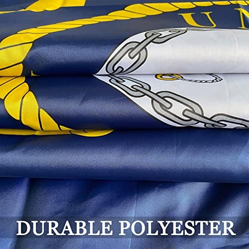 Navy Emblem Flag Double Sided 3x5 Outdoor- 3 Ply 240D Heavy Duty- 3x5 Navy Outdoor Banner Flag- Brass Grommets & 4 Rows Stitched