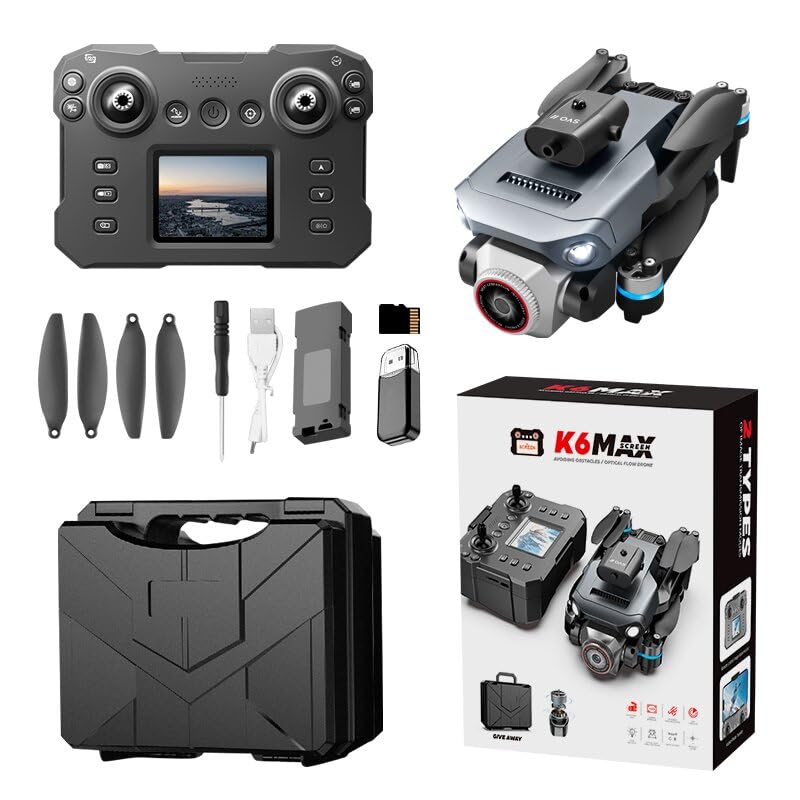 RC Drone With Screen Display, Dual Camera, Stunt Rolling, Optical Flow Hover, LED Lights, Speed Adjustment, Impact-Resistant ABS Shell, Quadcopter, 2 Batteries, Memory Card, Card Reader, Handbag