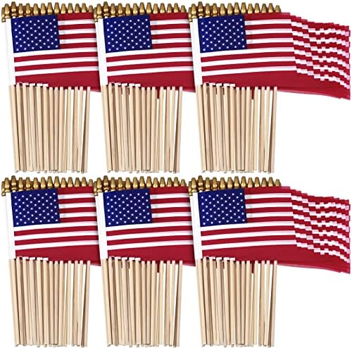 50 Packs USA Stick Flags 12 x 18 Inch Small American Flag 4th of July USA Flag Red White Blue Lawn Flags with Wooden Pole and Spear Tip for Yard Outdoor Garden Memorial Day Independence Day Decor
