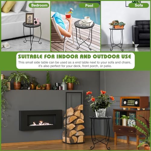 Metal Round Side Table for Small Spaces - Indoor/Outdoor, Perfect for Patio, Yard, Porch, Balcony, Garden
