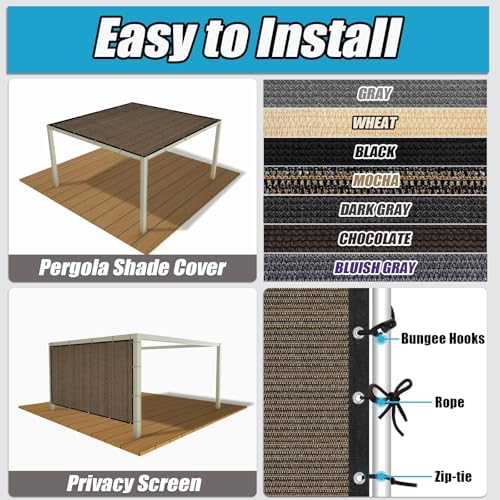 Amagenix 90% Sun Shade Cloth with Grommets, 8' x 12' Pergola Replacement Shade Cover Canopy Privacy Screen for Outdoor Patio Garden, Mocha (We Customized)