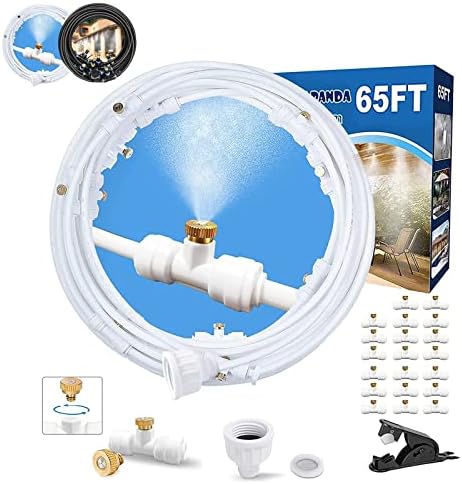 Mister System for Outside Patio 65Ft (20M), Outdoor Misting System, Patio Misters for Cooling, Backyard Water Mister Kit for Waterpark, Garden, Greenhouse, Canopy, Porch, Umbrella, Gazebo, Trampoline