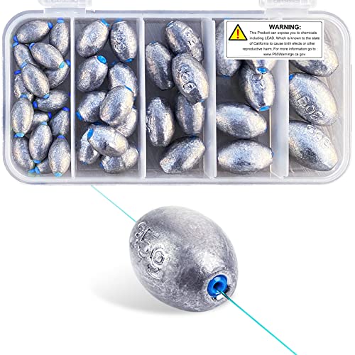 Egg Fishing Sinkers Weights Assortment Lead Oval Shape Bass Casting Worm Bullet Tackle for Saltwater Freshwater Fishing