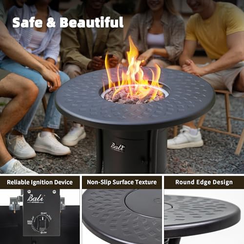 BALI OUTDOORS Dual 1-Pound Propane Fire Pit Outside, 26 inch Outdoor Fire Pit Black, Round Firepit Table for Outside Patio
