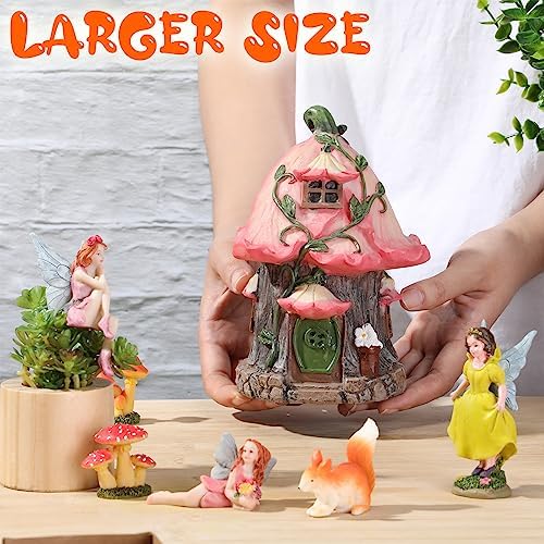 Soaoo Fairy House Garden Figurines Kit Spring Garden Decor Easter Basket Decoration Spring Decoration Outdoor Wildflower Butterfly Fairy Mushroom Party Supplies Micro Landscape Ornaments