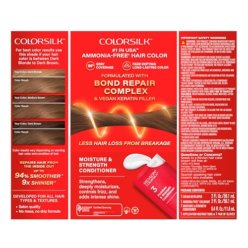 Revlon ColorSilk with Bond Repair Complex, Brown Permanent Hair Color, 100% Gray Coverage, Ammonia Free Hair Dye, Vegan Keratin, 51 Light Brown (Pack of 3)