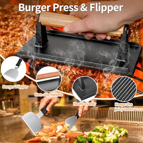 29PCS Griddle Accessories Kit,Flat Top Grill Accessories for Camp Chef Blackstone Griddle Accessories with Enlarged Spatulas,Tongs,Spice Shakers,Basting Cover,Scraper for Outdoor Barbecue