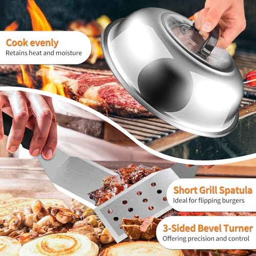 29PCS Griddle Accessories Kit,Flat Top Grill Accessories for Camp Chef Blackstone Griddle Accessories with Enlarged Spatulas,Tongs,Spice Shakers,Basting Cover,Scraper for Outdoor Barbecue