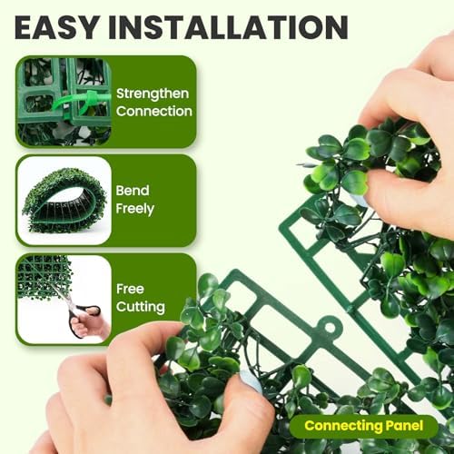 KASZOO Grass Wall 12 Pack 10"x10" Artificial Boxwood Hedge Wall Panels, Privacy Hedge Screen Faux Boxwood for Outdoor,Indoor,Garden,Fence,Backyard,Greenery Walls
