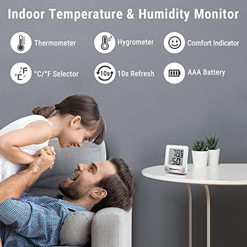 ThermoPro TP49 2 Pieces Digital Hygrometer Indoor Thermometer Humidity Meter Mini Hygrometer Thermometer with Temperature and Humidity Monitor Room Thermometer