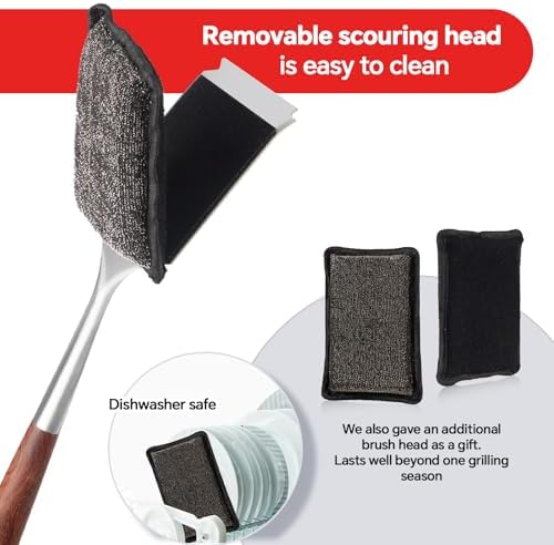 Bristle-Free Steam Cleaning Grill Brush,with Extended Luxurious Rosewood Handle and 1 Replacement Head,BBQ Grill Cleaning Brush Kit,Safe Grill Cleaner for Outdoor Grill,Gifts for Men/Dad