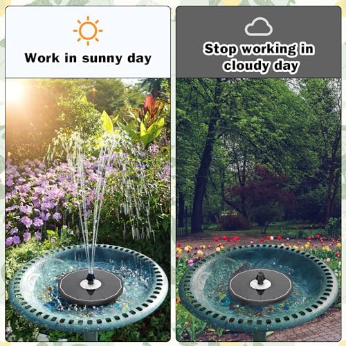 Solar Fountain Glass White Flower, 3.5W Bird Bath Fountains Solar Power No Battery with 4 Fixed Rods & 7 Nozzles, Solar Fountain Pump for Bird Bath, Garden, Outdoor, Pond, Pool,Hummingbird