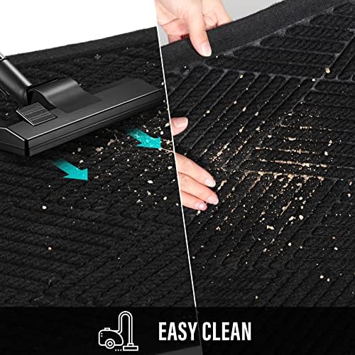 Durable Front Door Mat, Absorbent Muddy Dirt Resist Welcome Door Mats Outdoor Indoor, Stain and Fade Resistant, Non-Slip Rubber Backing Low Profile Doormat for Entryway, 30×17, Black