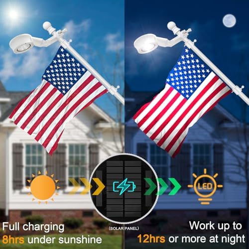 Solar Flag Pole Light, Bright White 6000k Flagpole Light Upgrade Solar Powered for Fits 0.8-1.2" Flag Pole,Tri-Color Solar flagpole Lights,Outside House Garden Yard American Flags Decor (White)