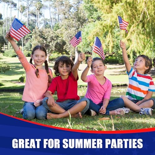 Super Tough Small American Stick Flags 1’x1.5’ | Cotton Outdoor Flag on 2.5’ Wooden Stick | Mini Flags Patriotic Decor for Various Holiday Parties and National Flag Day | 25 Pack