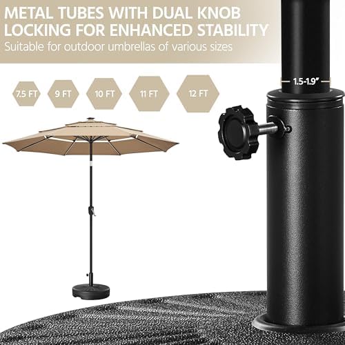 Yaheetech Umbrella Base 22L Round Water & Sand Filled Patio Outdoor Umbrella Stand with Steel Umbrella Holder Suit for Dia 1.5'' or 1.9'' Umbrella Pole, Black