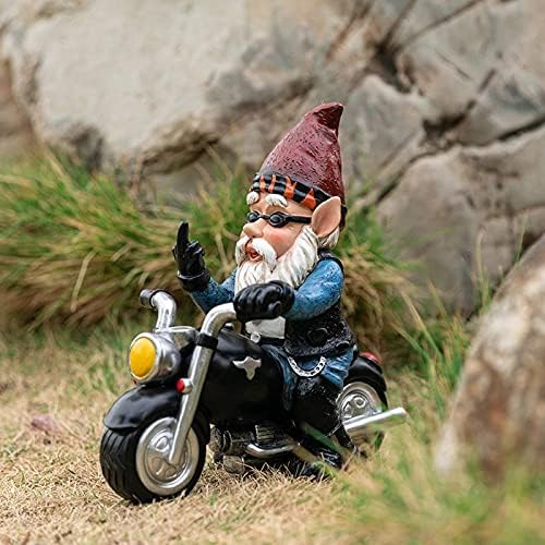 Garden Gnome Riding Motorcycle Funny Outdoor Gnome Decoration Indoor Outdoor Lawn Figurines for Home Yard Décor, Medium