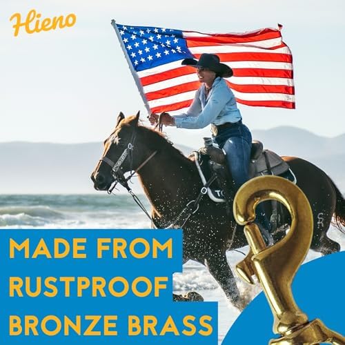 Flag Clips for Rope 4-Pack - Durable 3.2” Bronze Brass Snap Clip with Swivel Eyelet - Best for Flag Poles with Halyard Rope - 4 PCS Flag Pole Clips by Hieno Supplies - Flag Rope Clips for Flagpole