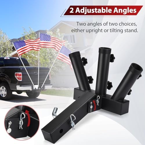 GADFISH Trailer Hitch Flagpole Mount, Two Mounting Options US Flag Hitch Mount, Universal Flag Hitch Mount for All 2" Receiver, Trailer Hitch Flag Pole Holder for Driving, Black