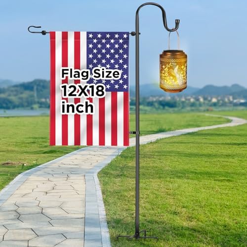 Garden Flag Stand for Outdoor,Heavy Duty Garden Flag Holder for 12x18 Flags, 46 Inches Gaden Flag Pole with Shepherd Hooks for Patio and Yard Decorations