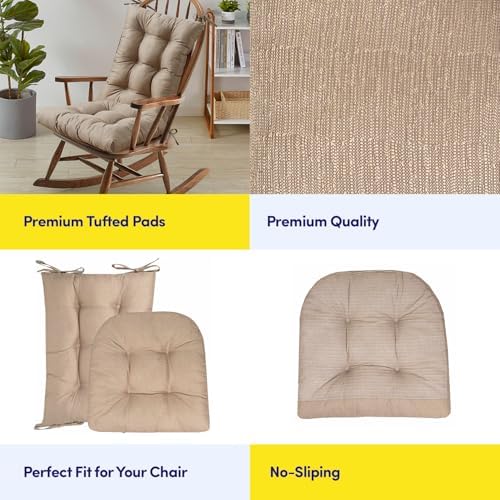 Sweet Home Collection Rocking Chair Cushion Premium Tufted Pads Non Skid Slip Backed Set of Upper and Lower with Ties, 1 Count (Pack of 1), Taupe