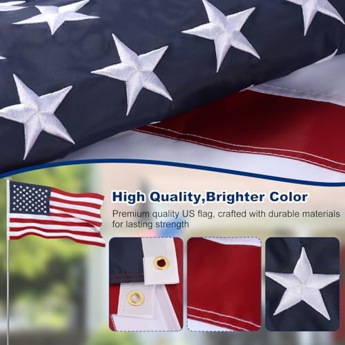 American Flags 3x5 FT for Outside, USA Flag Outdoor Heavy Duty with Embroidered Stars Swen Stripes Brass Grommets Made of Longest Lasting Waterproof & Tear Proof Oxford Polyester