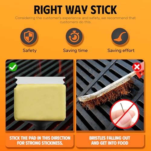 MEKER Grill Brush Bristle Free, Grill Cleaner Brush with 3 BBQ Replacement Head, Seamless Scraper Tool for Cast Iron, Stainless Steel Grates, Safe Grill Scraper Outdoor BBQ Grill, Black