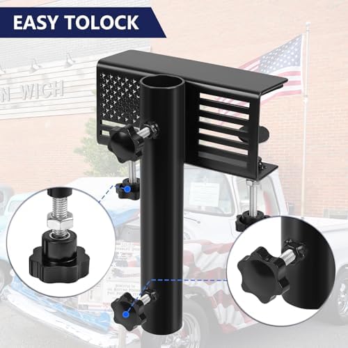 Flagpole Holder for Truck Bed, No Drilling Pickup Truck Flagpole Mount in Bed,Trailer Bed Flag Holder, Fit Up to 1.3 Inch Flag Pole (Black, Pack of 2)