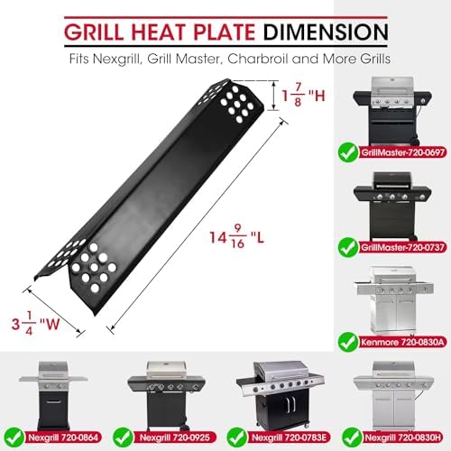 Unicook 4 Pack Porcelain Grill Heat Plate 14.56" L, Gas Grill Replacement Parts Burner Cover, Heat Shield Tents, Flavorizer Bars, Flame Tamer Guards for Gas BBQ