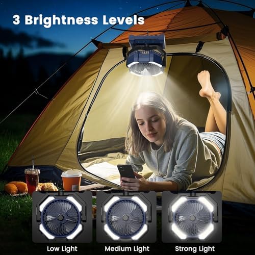 Misting Fan Portable, 20000mAh Rechargeable Battery Powered Camping Fan with Light, Personal USB Battery Operated with Hook & 250mL Water Tank for Outdoor, Tents, Beach, Travel.