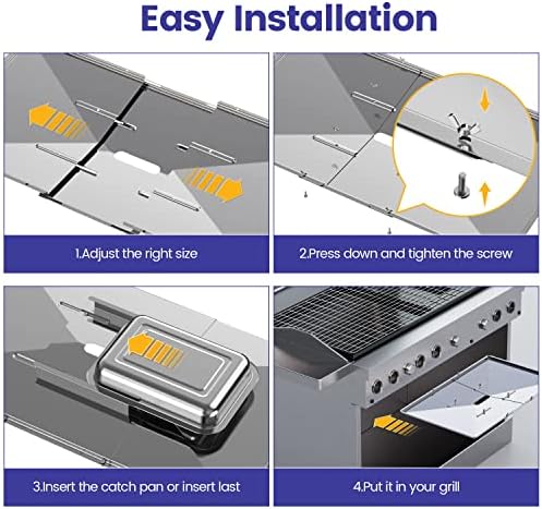 Geesta Grill Grease Tray Set, Stainless Steel Grill Replacement Parts, 24" - 27" Adjustable Grill Drip Pans Fit for Gas Grill from Dyna Glo, Nexgrill, Backyard Grill, Expert, BHG, Kenmore and More