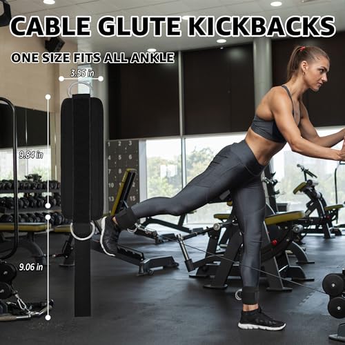 Anemeeoke Fitness Ankle Straps for Cable Machine, Kickbacks Glute Workouts, Lower Body Exercises, Adjustable Leg Straps with Neoprene Padding Men Women(Black)