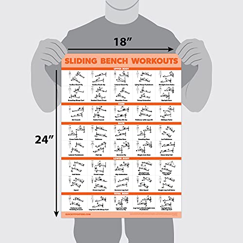 Sliding Bench Workout Poster - Compatible with Total Gym, Weider Ultimate Body Works - Incline Bench Exercise Chart [LIGHT] (LAMINATED, 18” x 24”)
