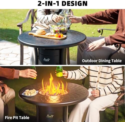 BALI OUTDOORS Dual 1-Pound Propane Fire Pit Outside, 26 inch Outdoor Fire Pit Black, Round Firepit Table for Outside Patio