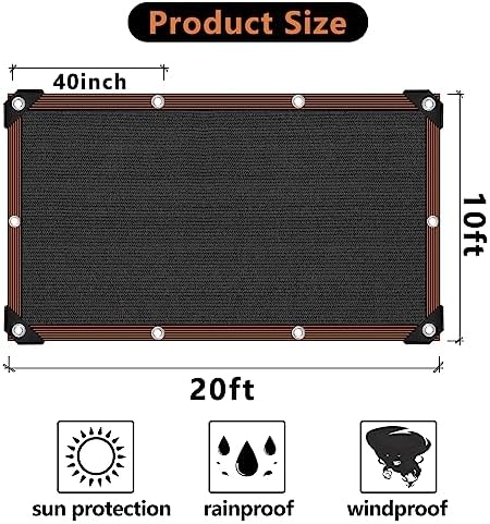 QLOFEI Shade Cloth for Patio, 80-90% Sunblock Shade Sails for Garden Pergola Outdoor, Sunshade Neting with Grommets for Kennel Chicken Coop Lawn Easier to Hang Cover, 10x20 FT