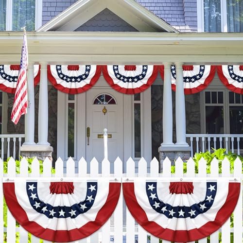 6Pack 3x6 Ft American Pleated Fan Flag, American Flag Bunting for Outdoor, US Patriotic Half Fan Banner for 4th of July Memorial Day Independence Day Outdoor Indoor Decorations