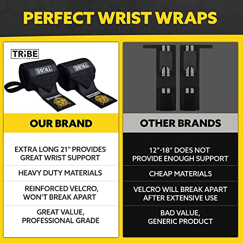 Heavy Duty Wrist Wraps and Lifting Straps - 21" Wrist Wraps for Weightlifting Men and 24" Wrist Straps for Weightlifting with Silicone Grip and Padding - Weight Lifting Wrist Wraps and Gym Straps
