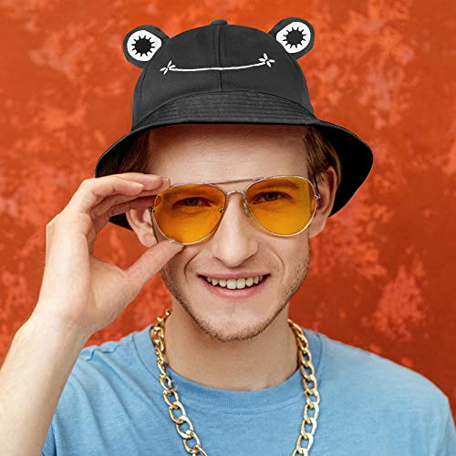 SAOROPEB Frog Hat for Adult Teens, Cute Frog Bucket Hat, Cotton Bucket Hat Funny Hat Fisherman Hat for Men Women Black