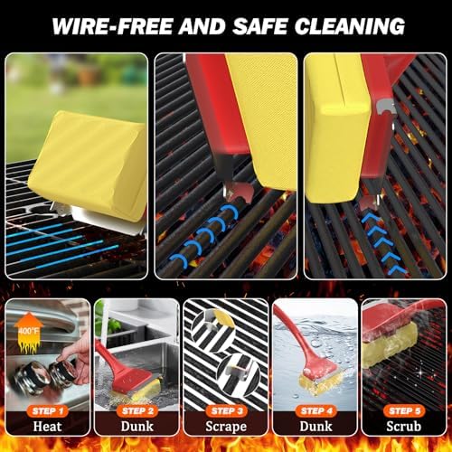 Grill Brush for Outdoor Grill, Bristle Free Steam Grill Brush with Scraper, BBQ Grilling Accessories BBQ Brush Non Metal Bristles, Grilling Accessories Fit Most Grills, Gifts for Men Dad Husband