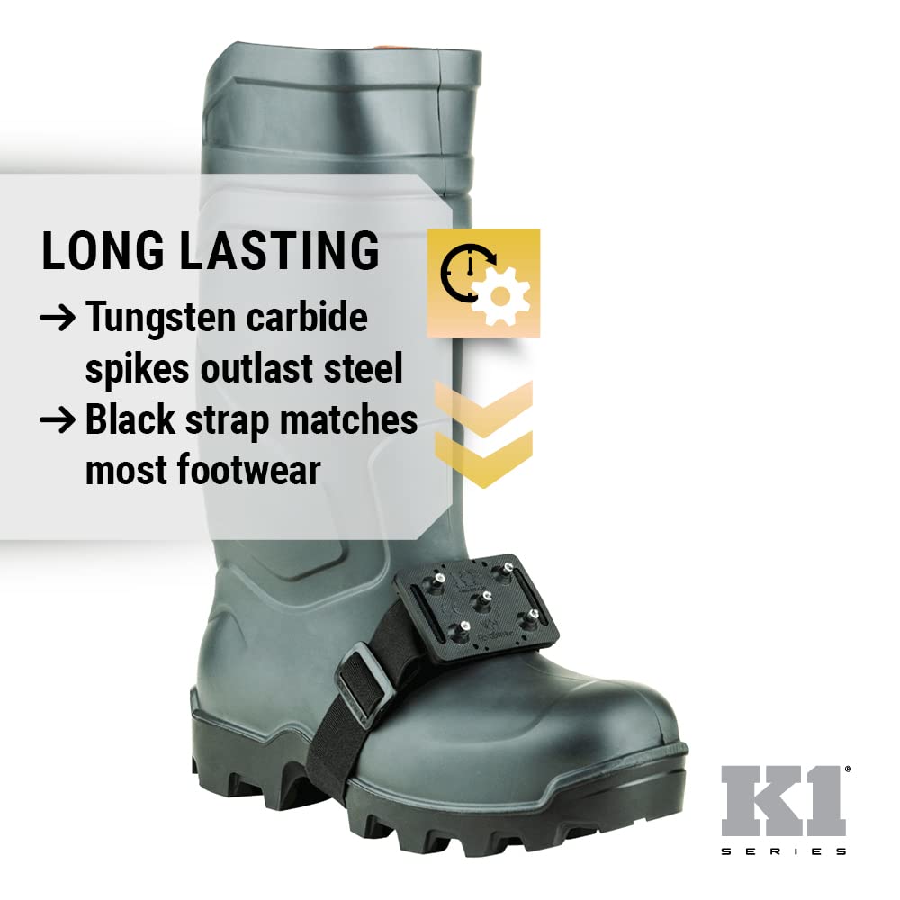 K1 Mid-Sole Ice Cleats - Rotatable Traction Aids For Shoes/Boots - Indoor/Outdoor, Climbing, Driving - High Profile - Black