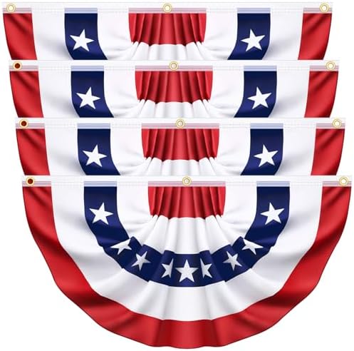 3x6 Ft 4 Pack American Pleated Bunting Fan Flags, Patriotic Half Fan Banner American Flag Decoration Bunting for Outside Red White and Blue Decor Independence Day Memorial Day 4th of july Decorations