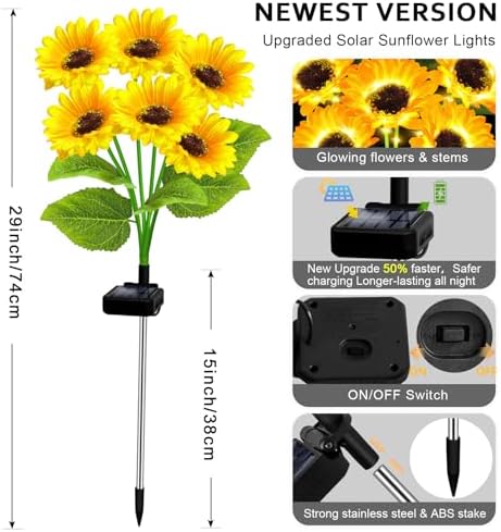 Solar Lights Outdoor Garden Decor,4 Pack with 24 Sunflower Lights,Solar Flowers Lights Waterproof,Birthday Gifts for Mom Women Grandma,Outside Decorative Stakes Light for Landscape Yard Patio Lawn