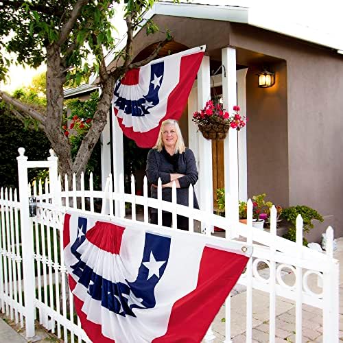 3 x 6 FT 4th of July Decorations, 2 PCS Patriotic USA Pleated Fan Flags, Large American Bunting Flag Banner Fourth of July Half Fan Flags for Independence Day Memorial Day Outdoor Home Decor