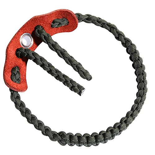 Elm Ray Archery Bow Wrist Sling 550 Paracord,Durable 100% Full Grain Leather with Strong Metal Grommet,Comfortable and Light,Fit Compound Bow Stabilizer & Recurve (Army Green)